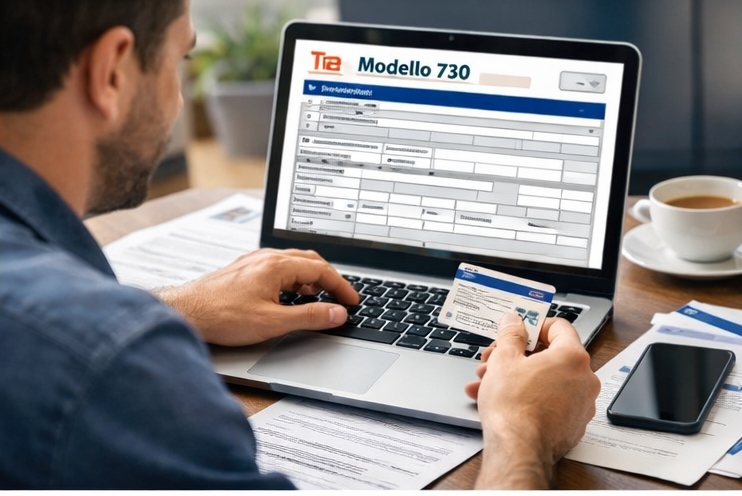 Людина заповнює податкову декларацію Modello 730 на ноутбуці